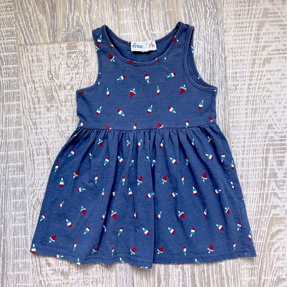 Freestyle Girls Watermelon Popsicle sleeveless Dress blue red